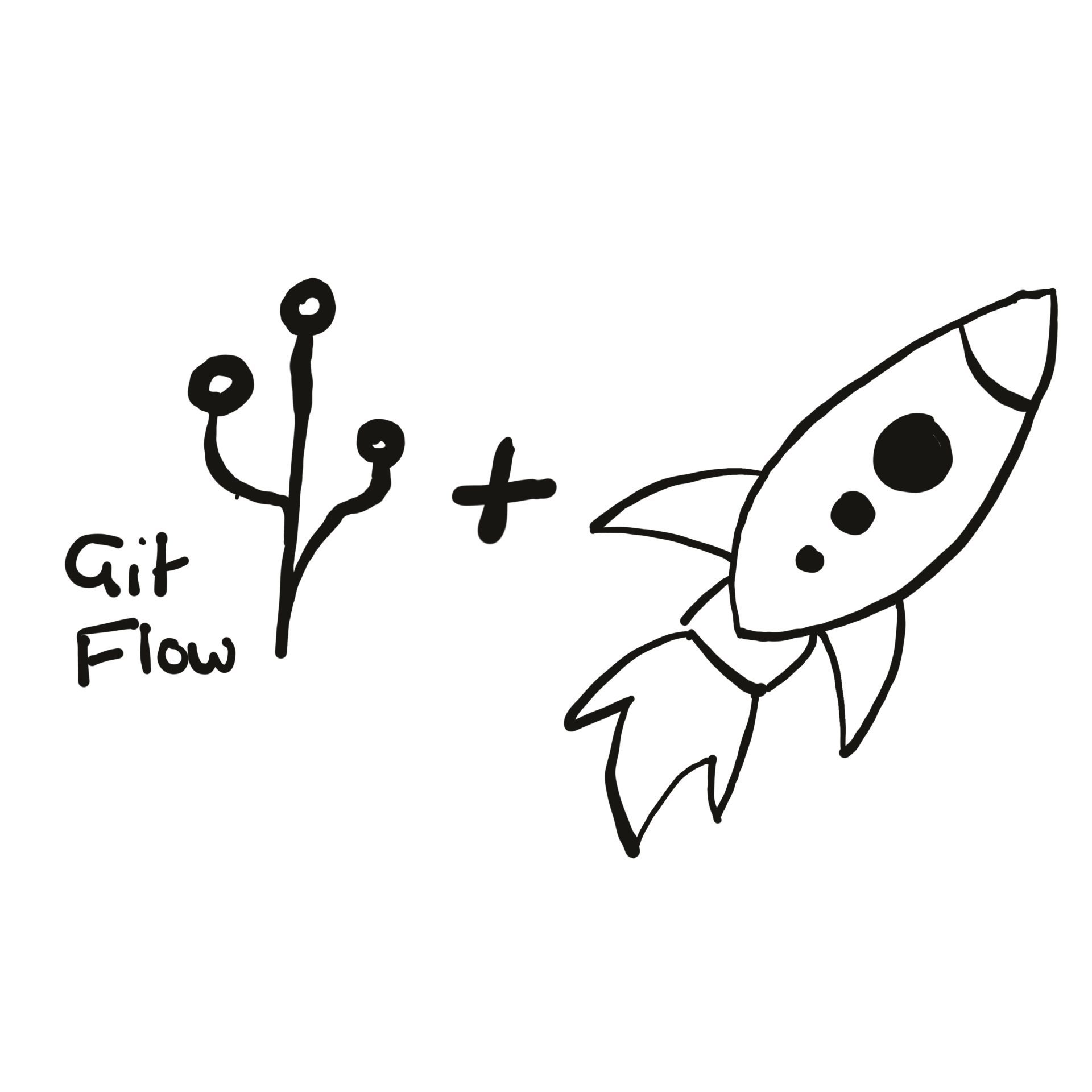 Gitflow logo plus a rocket ship icon