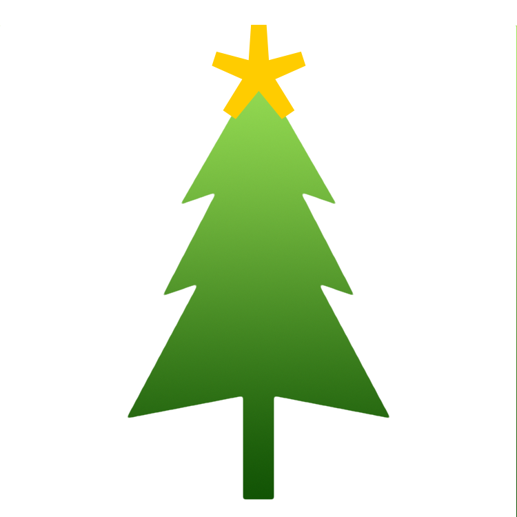 A Christmas tree graphic with a yellow star at the top.